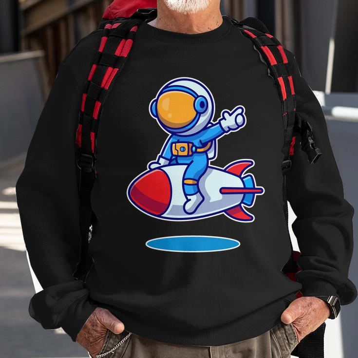 Cute Astronaut On Rocket Cartoon Sweatshirt Gifts for Old Men