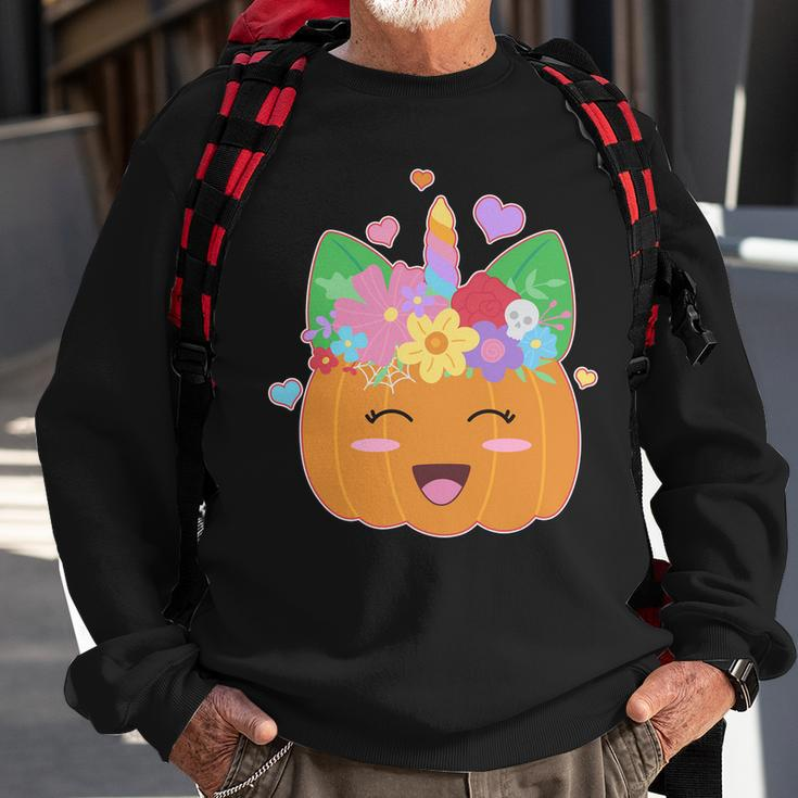 Cute Halloween Unicorn Pumpkin Graphic Design Printed Casual Daily Basic Sweatshirt Gifts for Old Men