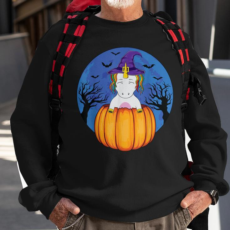 Cute Unicorn Wearing Witch Hat Halloween Pumpkin Girls Kids Sweatshirt Gifts for Old Men