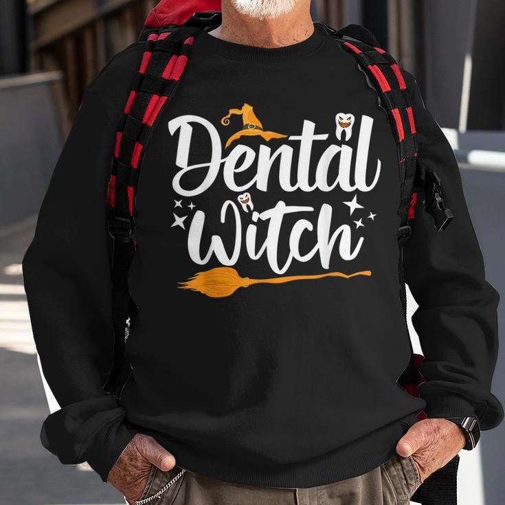 Dental Witch Hats Halloween Broom Stick Ghost Dentist Sweatshirt Gifts for Old Men