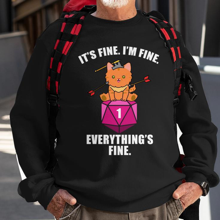 Everythings Fine Cute Cat Dnd Sweatshirt Gifts for Old Men