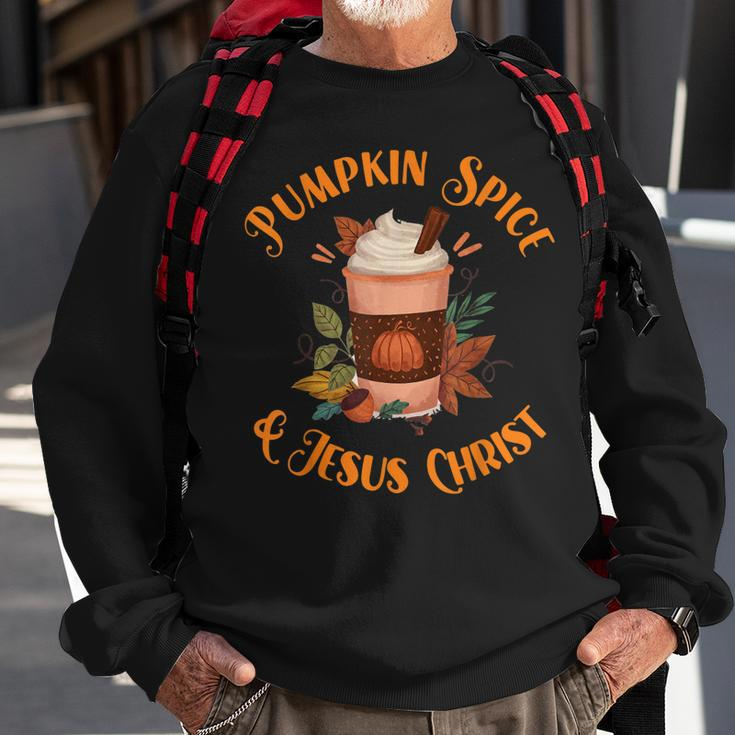Fall Season Cute Pumpkin Spice And Jesus Christ Thanksgiving Sweatshirt Gifts for Old Men