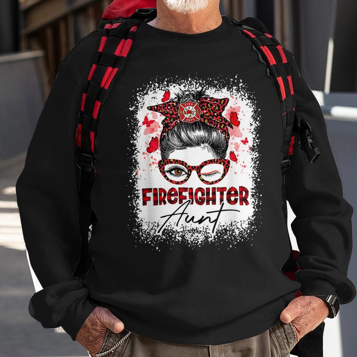 Firefighter The Red Proud Firefighter Fireman Aunt Messy Bun Hair Sweatshirt Gifts for Old Men