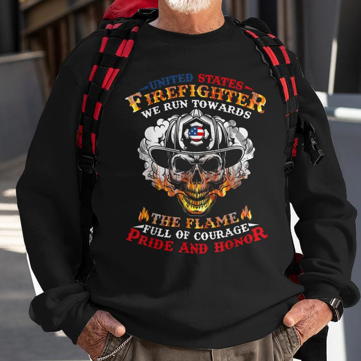 Firefighter United States Firefighter We Run Towards The Flames Firemen_ Sweatshirt Gifts for Old Men