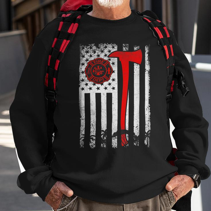 Firefighter Wildland Firefighter Axe American Flag Thin Red Line Fir Sweatshirt Gifts for Old Men