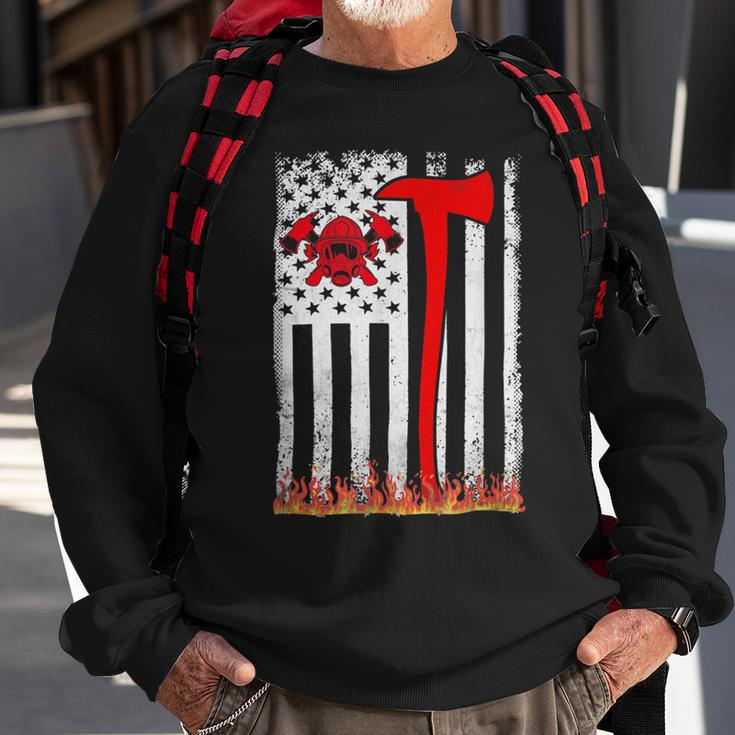 Firefighter Wildland Firefighter Axe American Flag Thin Red Line Fire Sweatshirt Gifts for Old Men
