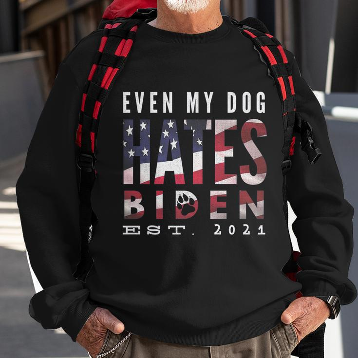 Funny Anti Biden Even My Dog Hates Biden Biden Sucks Anti Biden Usa Flag Sweatshirt Gifts for Old Men