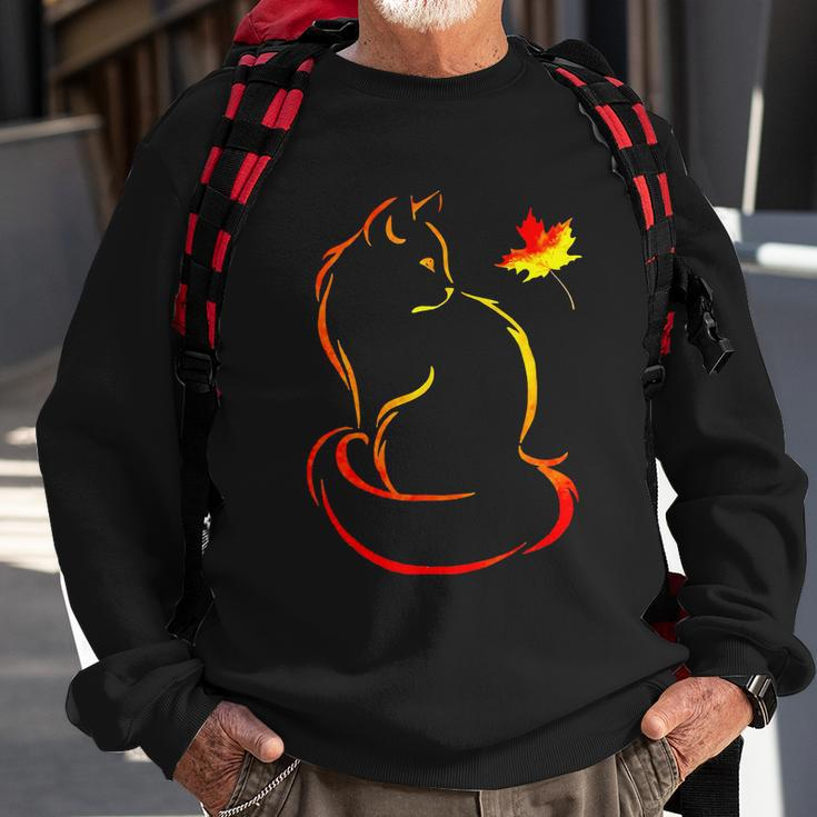 Funny Cat Leaf Fall Hello Autumn For Cute Kitten Graphic Design Printed Casual Daily Basic Sweatshirt Gifts for Old Men