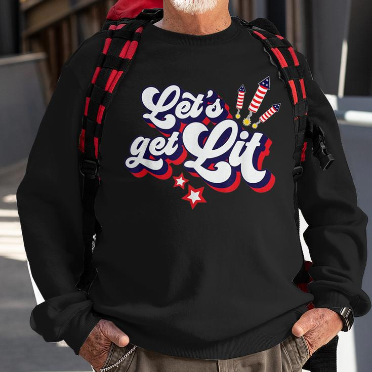 Funny Lets Get Lit Fireworks 4Th Of July Retro Vintage Sweatshirt Gifts for Old Men
