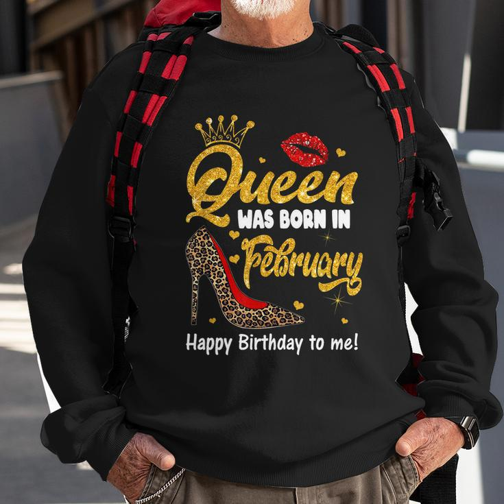Funny Queen Was Born In February Happy Birthday To Me Leopard Shoe Gift Sweatshirt Gifts for Old Men