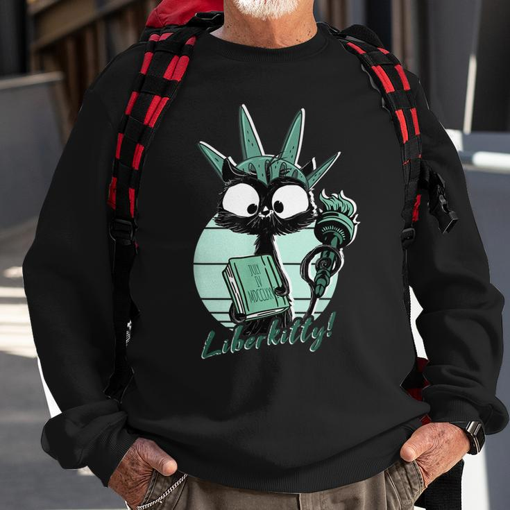 Funny Statue Of Liberty Cat | Liberkitty 4Th July Black Cat Sweatshirt Gifts for Old Men