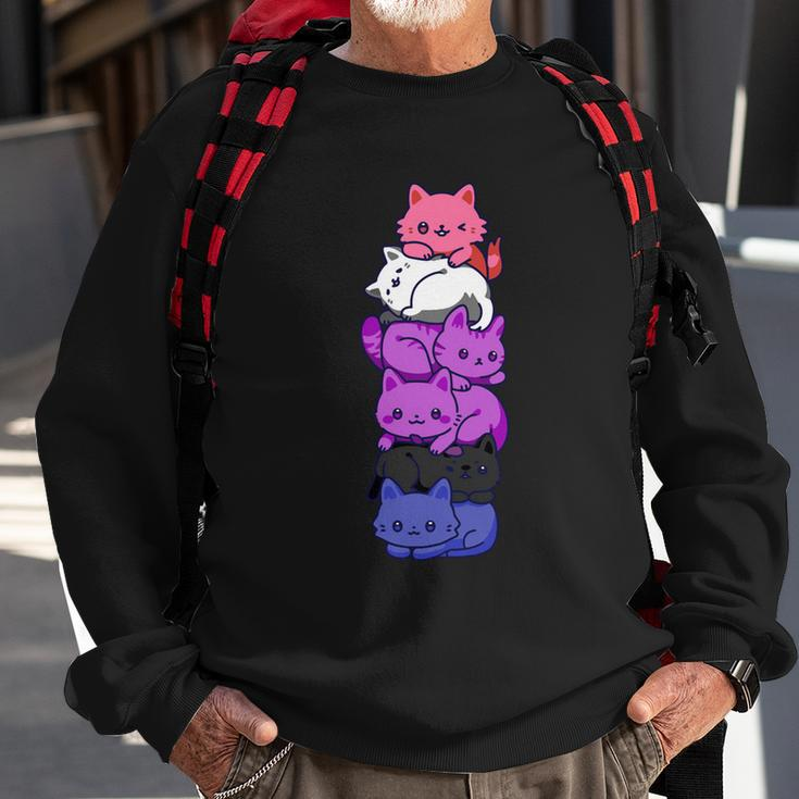 Genderfluid Pride Cat Lgbt Gender Fluid Flag Cute Cats Pile Gift Sweatshirt Gifts for Old Men