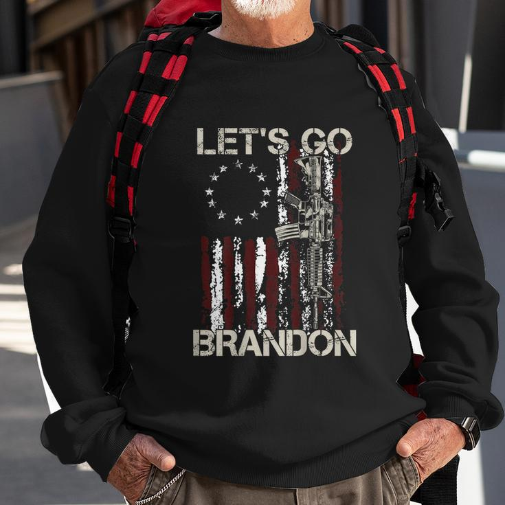 Gun American Flag Patriots Lets Go Brandon On Back Sweatshirt Gifts for Old Men