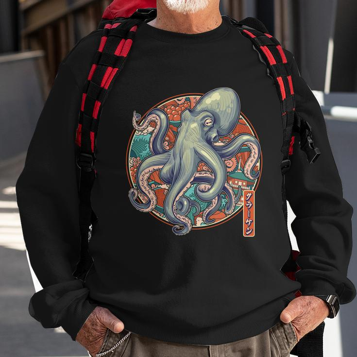 Japanese Kracken Octopus Monster Sweatshirt Gifts for Old Men