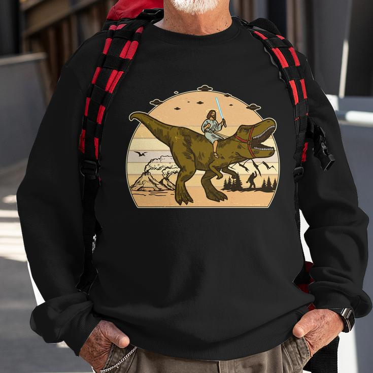 Jesus Riding T-Rex Dinosaur Funny Vintage Sweatshirt Gifts for Old Men
