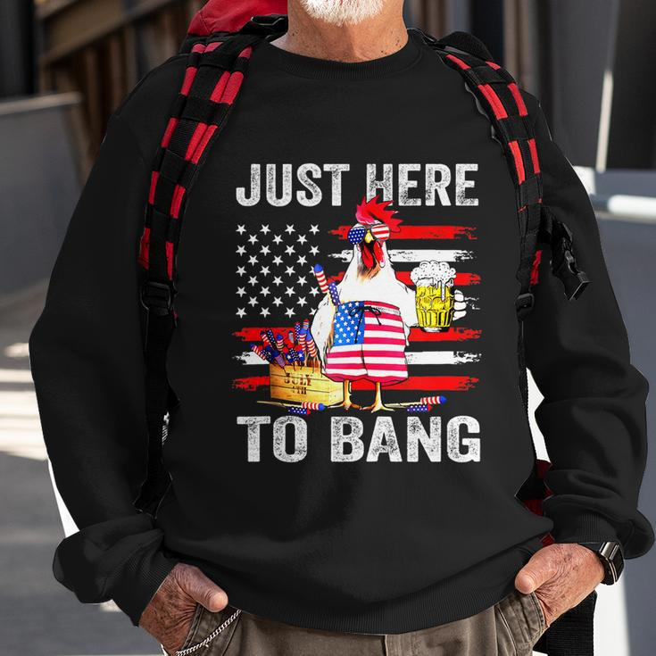 Just Here To Bang Usa Flag Chicken Beer Firework 4Th Of July Sweatshirt Gifts for Old Men