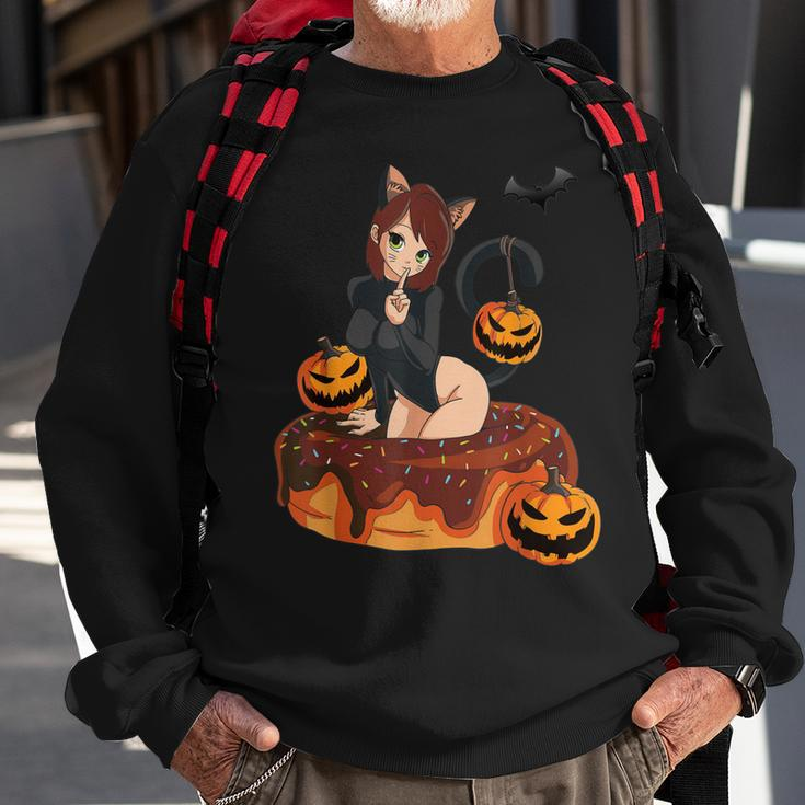 Kawaii Anime Halloween Black Cat | Sexy Anime Girl In Donut Sweatshirt Gifts for Old Men