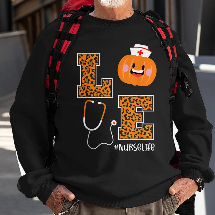 Love Nurse Life Pumpkin Leopard Fall Halloween Nurses Sweatshirt Gifts for Old Men