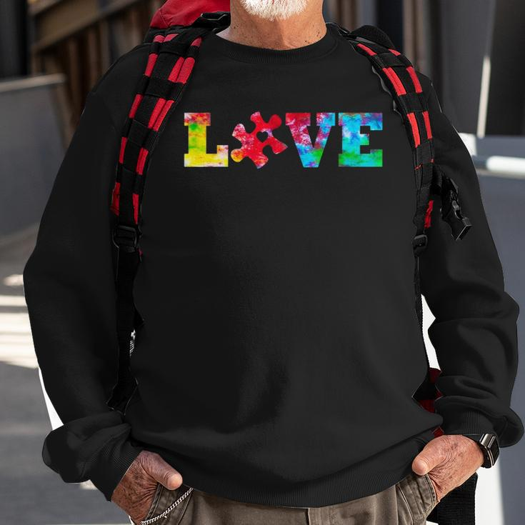 Love Puzzle Pieces Heart Autism Awareness Tie Dye Gifts Sweatshirt Gifts for Old Men
