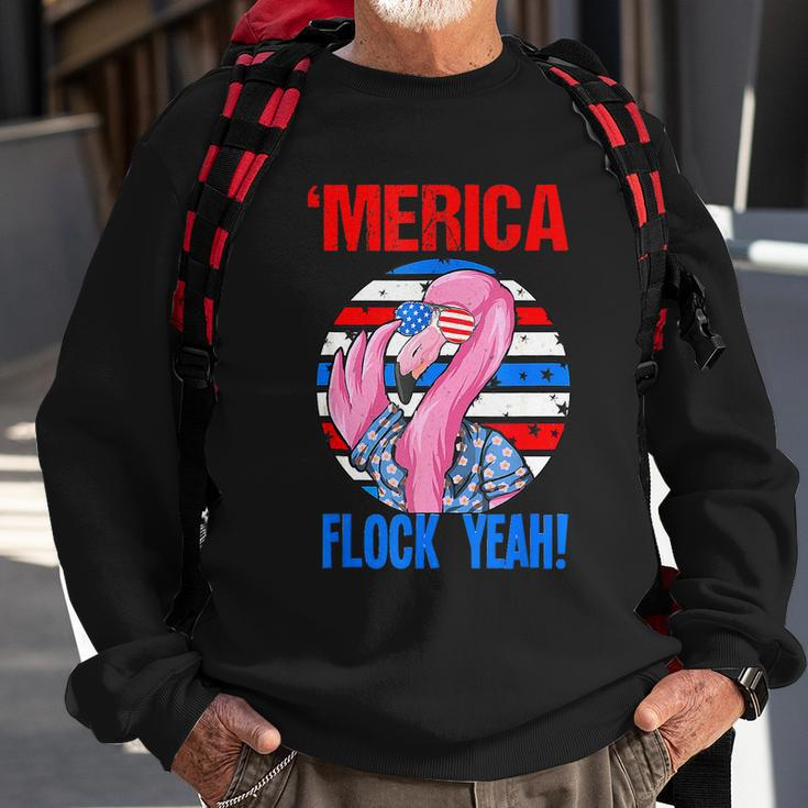 Merica Flock Yeah 4Th July Funny Patriotic Flamingo Sweatshirt Gifts for Old Men