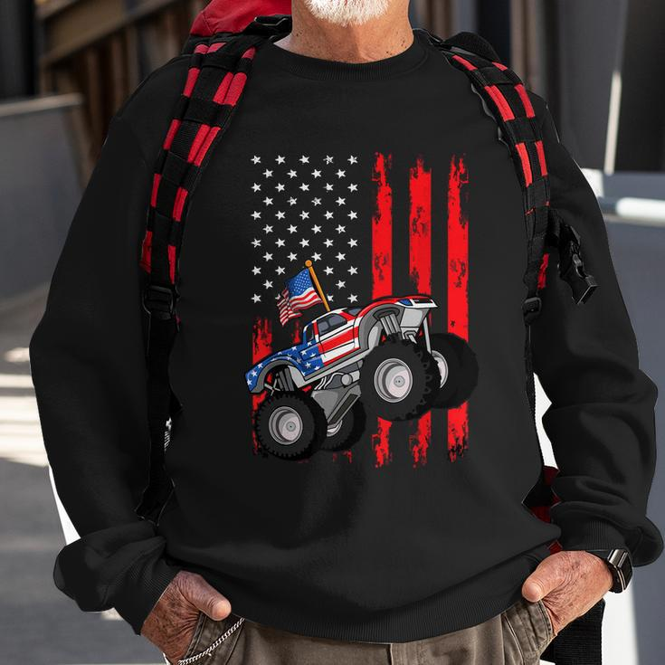 Monster Truck American Flag Racing Usa Patriotic Sweatshirt Gifts for Old Men