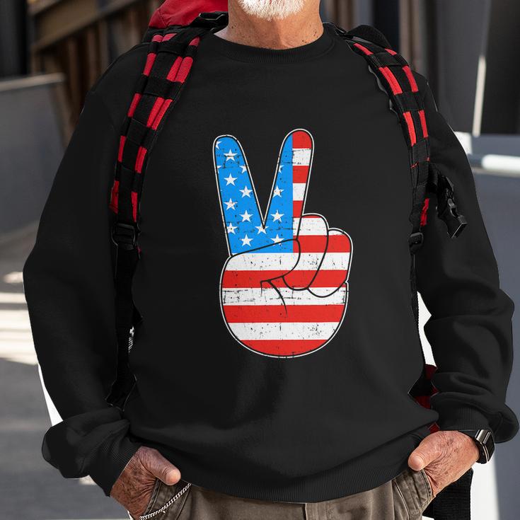 Peace Hand Sign For 4Th Of July American Flag Sweatshirt Gifts for Old Men