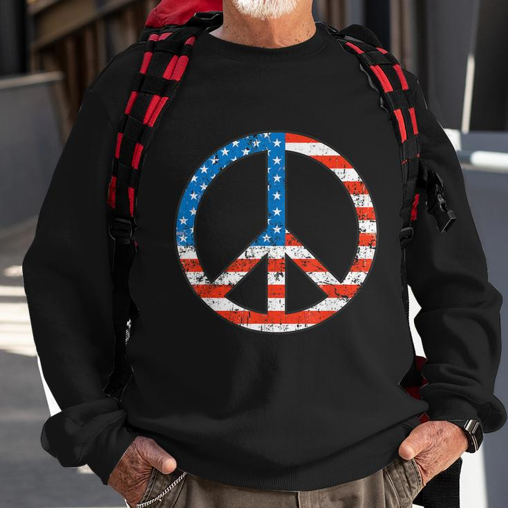 Peace Sign Usa Flag 4Th Of July Sweatshirt Gifts for Old Men
