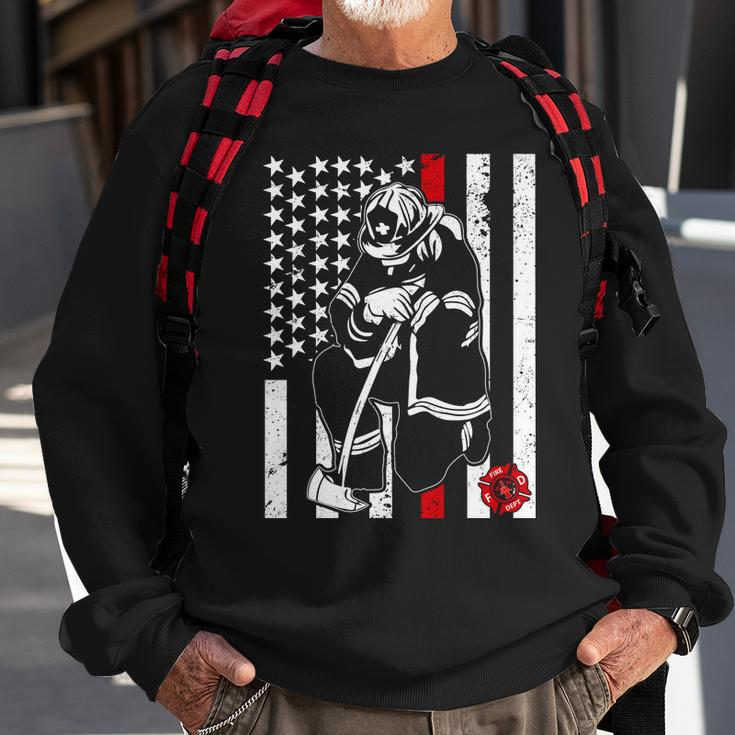 Praying Firefighter Thin Red Line Tshirt Sweatshirt Gifts for Old Men