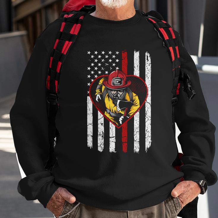 Proud To Be A Firefighter Usa American Flag Thin Red Line Sweatshirt Gifts for Old Men