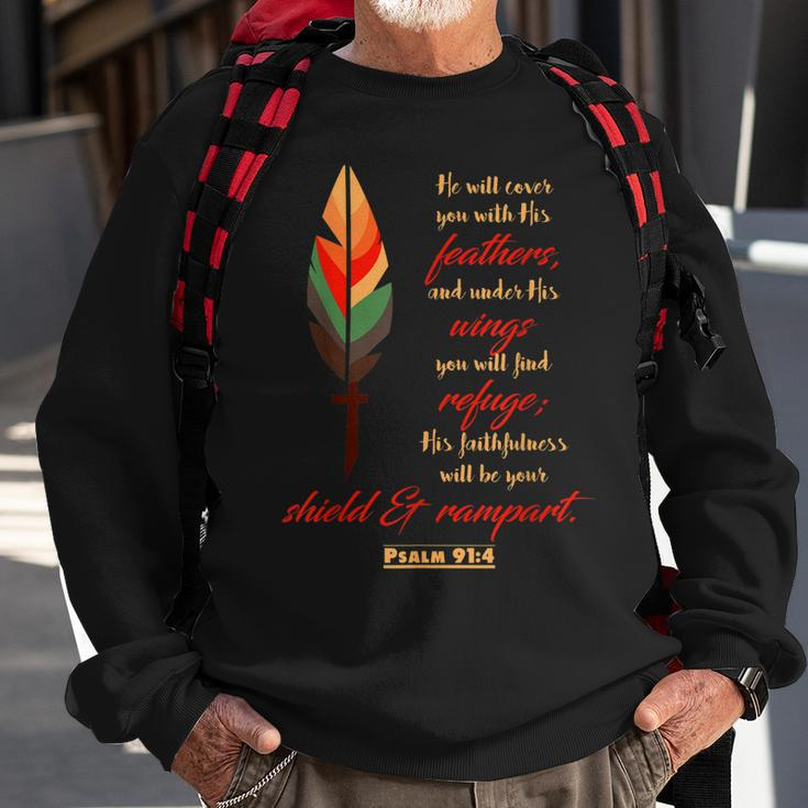 Psalm 914 Under His Wingsrefuge Double Sided Design Sweatshirt Gifts for Old Men