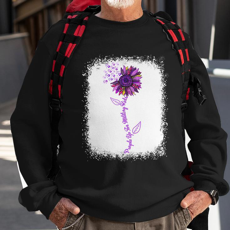 Purple Up Military Child Sunflower Leopard Bleached Sweatshirt Gifts for Old Men
