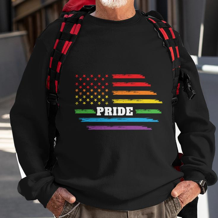 Rainbow Distressed American Flag Pride Month Lbgt Sweatshirt Gifts for Old Men