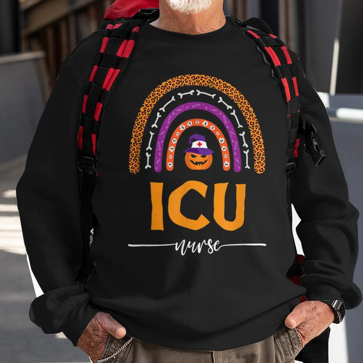 Rainbow Leopard Halloween Icu Nurse Jackolantern Sweatshirt Gifts for Old Men