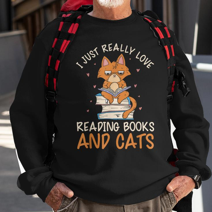 Reading Books And Cats Cat Book Lovers Reading Book Sweatshirt Gifts for Old Men