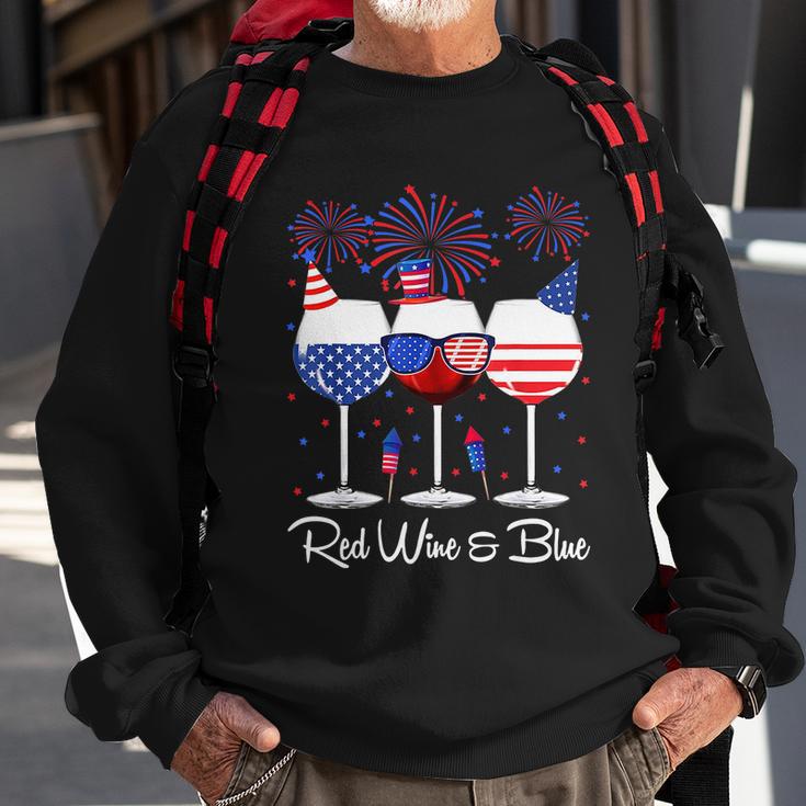 Red Wine & Blue 4Th Of July Wine Red White Blue Wine Glasses V4 Sweatshirt Gifts for Old Men