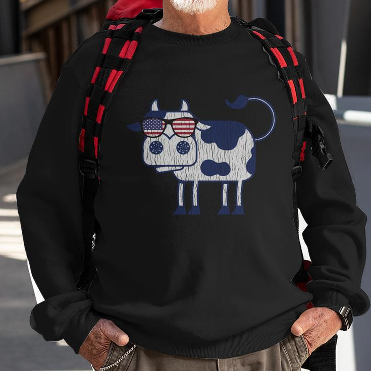 Retro Cow Merica Patriotic Us Flag 4Th Of July Farm Rancher Gift Sweatshirt Gifts for Old Men