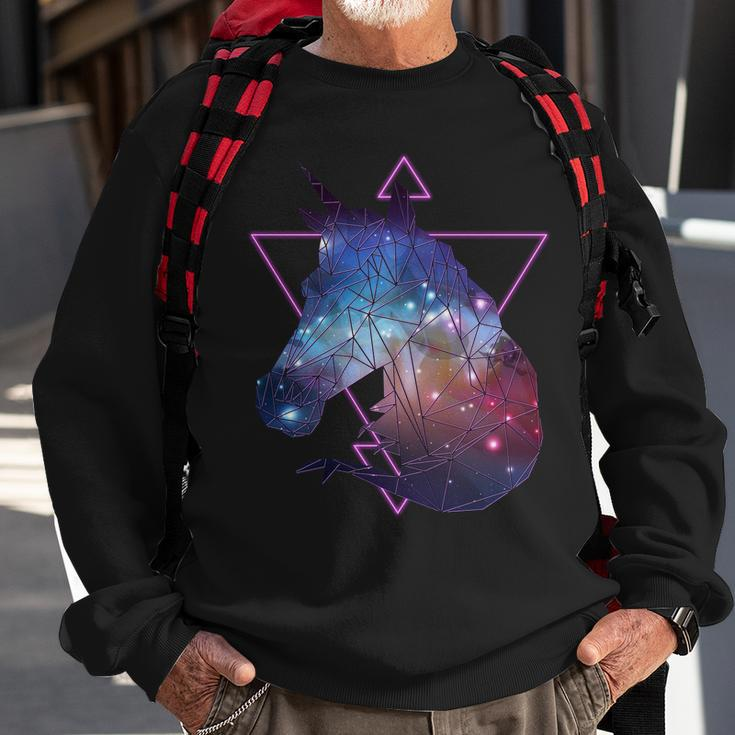 Retro Eighties Polygon Galaxy Unicorn Sweatshirt Gifts for Old Men