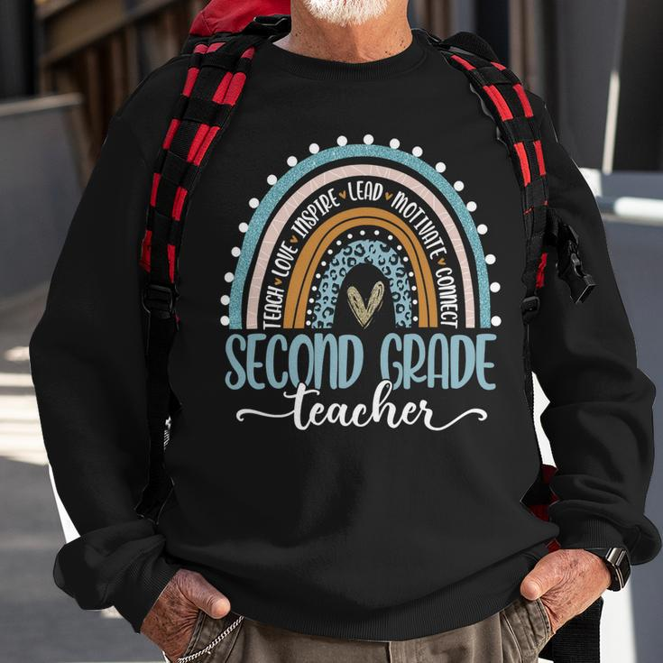 Second Grade Teacher Leopard Boho Rainbow Teachers Day Sweatshirt Gifts for Old Men