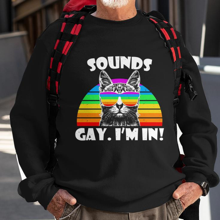 Sounds Gay Im In Rainbow Cat Pride Retro Cat Gay Funny Gift Sweatshirt Gifts for Old Men