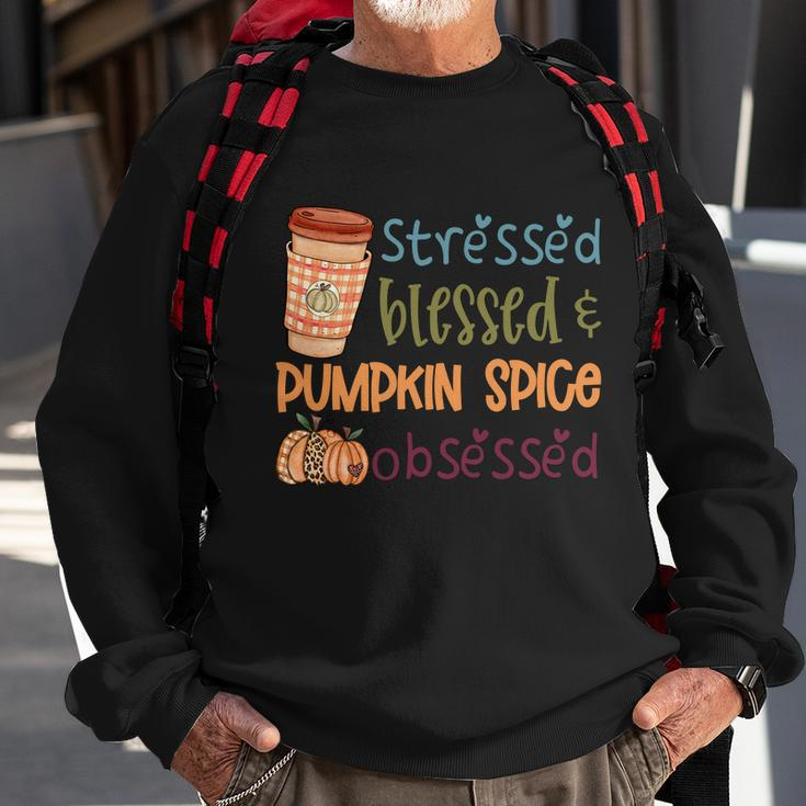 Stressed Blessed Pumpkin Spice Obsessed Thanksgiving Quote V3 Sweatshirt Gifts for Old Men