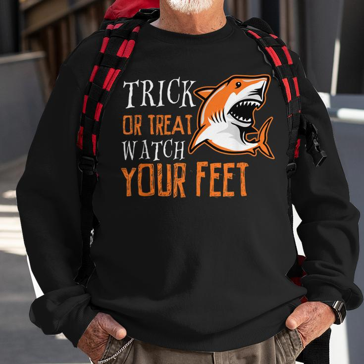 Trick Or Treat Shark Watch Your Feet Halloween Sweatshirt Gifts for Old Men