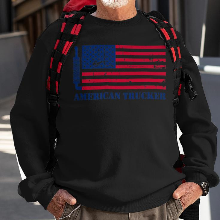 Trucker Truck Driver American Flag With Exhaust American Trucker Sweatshirt Gifts for Old Men
