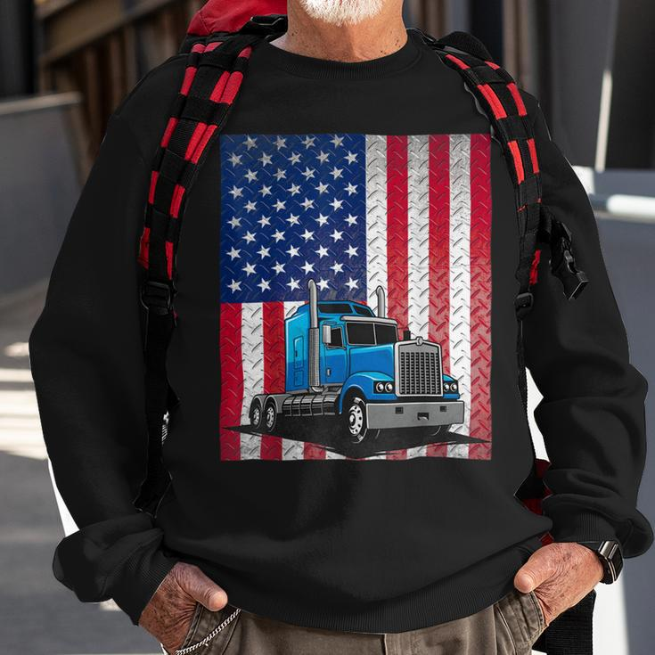 Trucker Trucker Truck Driver American Flag Sweatshirt Gifts for Old Men