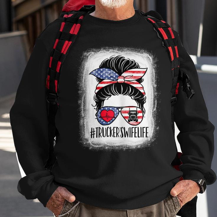 Trucker Truckers Wife Life Truck American Trucker Messy Bun Hair Sweatshirt Gifts for Old Men