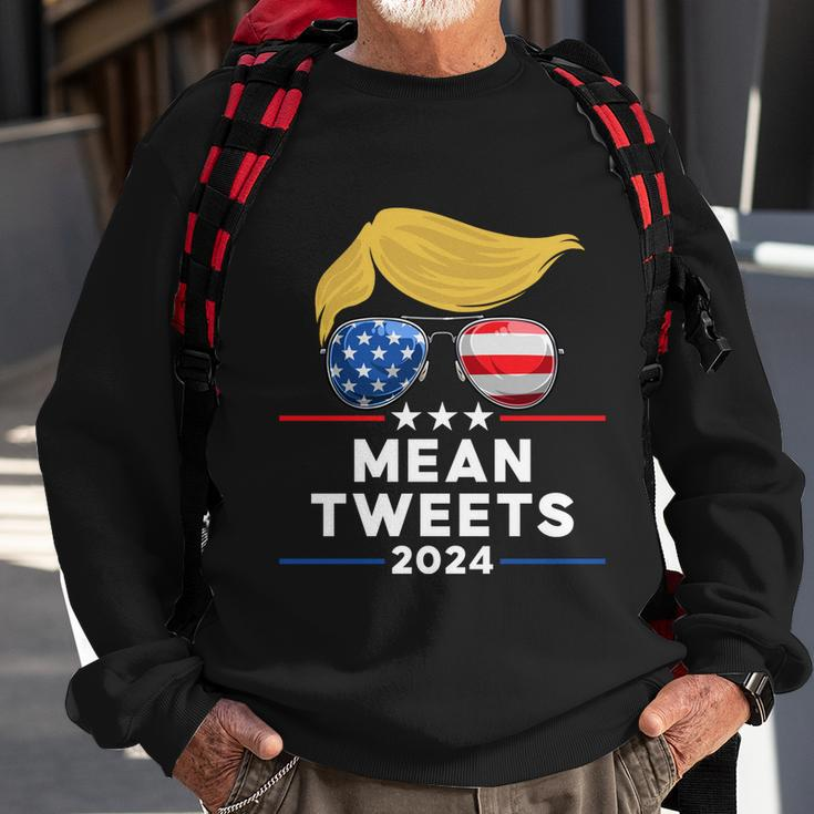 Trump 2024 Mean Tweets Usa Flag Sunglasses Funny Political Gift Sweatshirt Gifts for Old Men