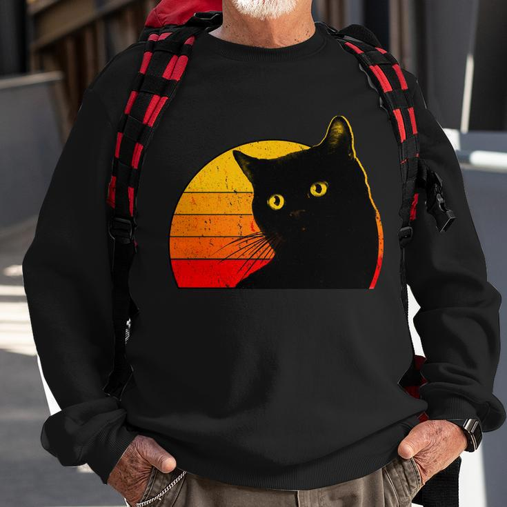 Vintage 80S Style Black Cat Retro Sun Sweatshirt Gifts for Old Men