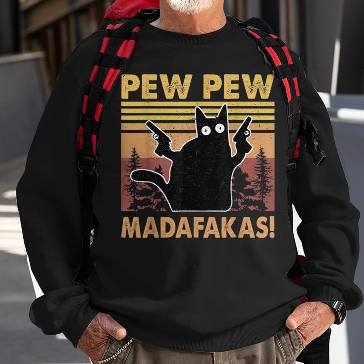 Vintage Black Cat Pew Pew Madafakas Funny Crazy Cat Lovers V2 Sweatshirt Gifts for Old Men