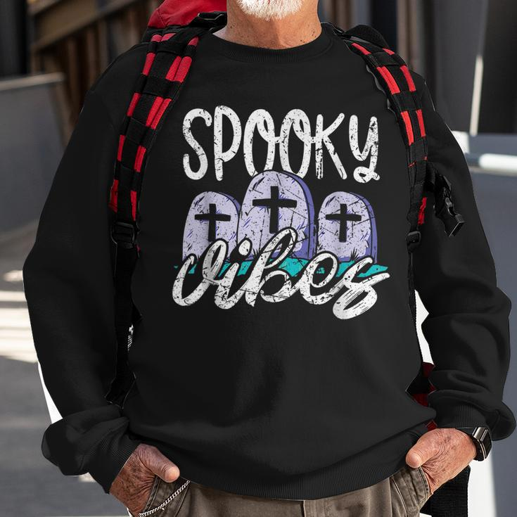 Vintage Spooky Vibes Halloween Art - Cemetery Tombstones Sweatshirt Gifts for Old Men