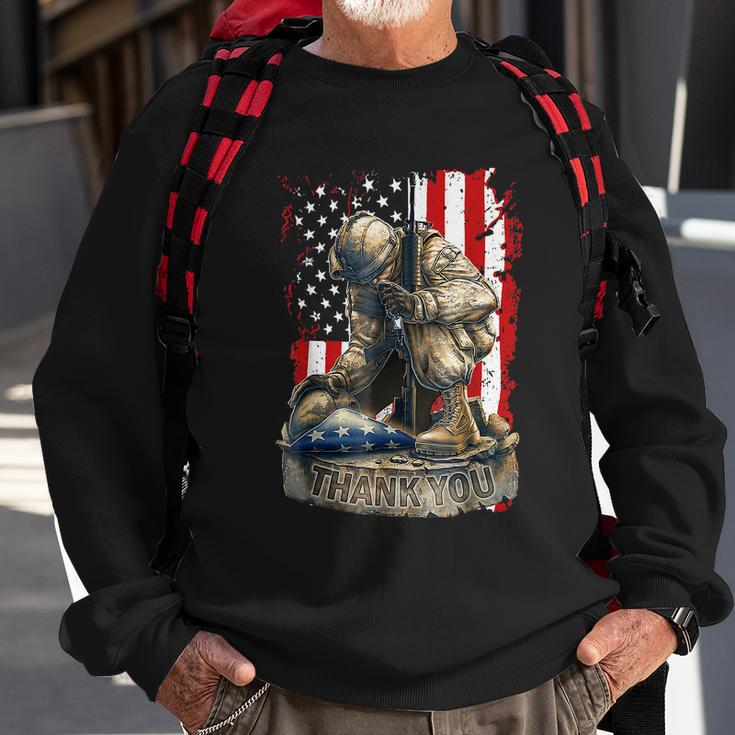 Vintage Us Flag Veteran Thank You Military Boot Memorial Day Funny Gift Sweatshirt Gifts for Old Men