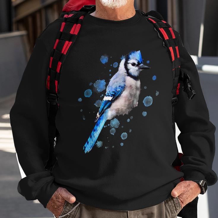 Watercolor Blue Jay Bird Artistic Animal Artsy Painting Sweatshirt Gifts for Old Men